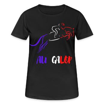 Au GALOP Bleu Blanc Rouge - T-shirt respirant Femme - noir - Devant - AI Model Female 172 light (172cm)