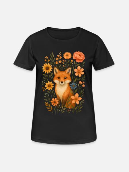 Fuchs mit Blumen Cottagecore - Dame T-shirt svedtransporterende - sort