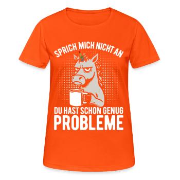 Sprich mich nicht an - mürrisches Einhorn, Kaffee - T-shirt respirant Femme - orange néon - Devant - AI Model Female 172 dark (172cm)