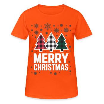 Joyeux Noël - Arbre à damier avec de la neige - T-shirt respirant Femme - orange néon - Devant - AI Model Female 172 dark (172cm)