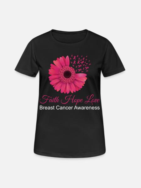 Faith Hope Amour Sensibilisation au cancer du sein T-shirt à fleurs - T-shirt respirant Femme - noir