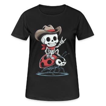 Squelette cow-boy sur coccinelle - T-shirt respirant Femme - noir - Devant - AI Model Female 172 light (172cm)