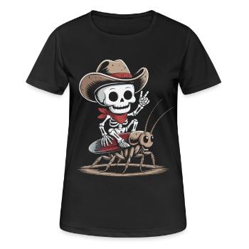 Cow-boy squelette sur cafard - T-shirt respirant Femme - noir - Devant - AI Model Female 172 light (172cm)