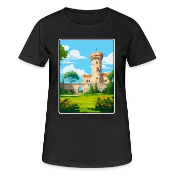 Chaves Portugal Schloss Turm Unter Blauem Himmel Poster - Frauen T-Shirt atmungsaktiv - Schwarz - Vorne - AI Model Female 172 light (172cm)