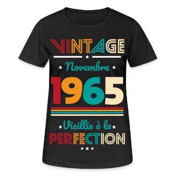 Anniversaire 60 ans - Vintage - Novembre 1965 - T-shirt respirant Femme - noir - Devant - AI Model Female 172 light (172cm)