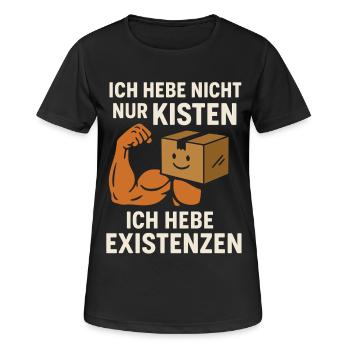 Ich hebe Existenzen Umzug Umzugshelfer  - Frauen T-Shirt atmungsaktiv - Schwarz - Vorne - AI Model Female 172 light (172cm)