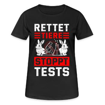 Tierschutz RETTET TIERE STOPPT TESTS Frei - Frauen T-Shirt atmungsaktiv - Schwarz - Vorne - AI Model Female 172 light (172cm)