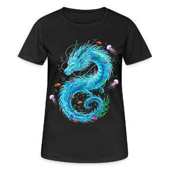 Wasserdrache mit Meeresbewohnern - Frauen T-Shirt atmungsaktiv - Schwarz - Vorne - AI Model Female 172 light (172cm)
