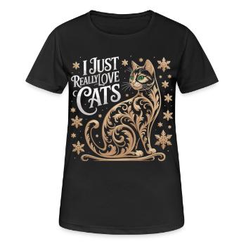 Ornamentale Katze Shirt für Tierfreunde - Frauen T-Shirt atmungsaktiv - Schwarz - Vorne - AI Model Female 172 light (172cm)