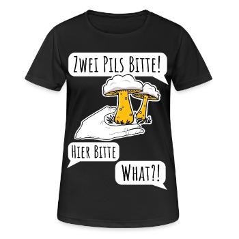 Bier bestellen ist nicht einfach! Pils oder Pilz? - Frauen T-Shirt atmungsaktiv - Schwarz - Vorne - AI Model Female 172 light (172cm)