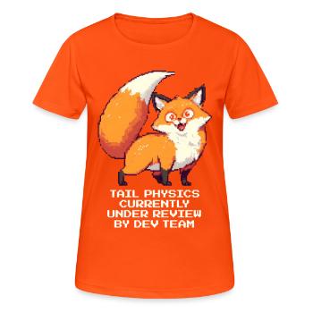 Tail physics in the exam | Fox, Dev, Humor - Women's Breathable T-Shirt - neon orange - Front - AI Model Female 172 dark (172cm)