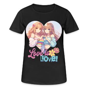 Love is Love kawaii Anime Pride lesbian lgbt - Women's Breathable T-Shirt - black - Front - AI Model Female 172 light (172cm)