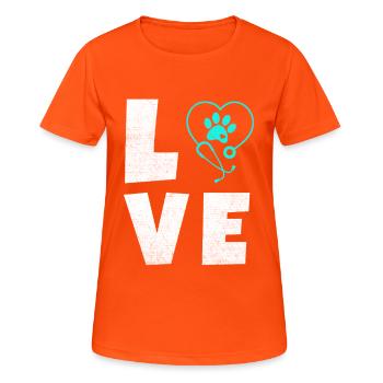 Tierliebe Logo mit Pfotenherz - Frauen T-Shirt atmungsaktiv - Neonorange - Vorne - AI Model Female 172 dark (172cm)