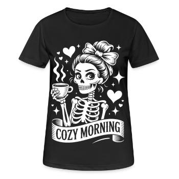 Kuscheliger Morgen Totenkopf Kaffee - Frauen T-Shirt atmungsaktiv - Schwarz - Vorne - AI Model Female 172 light (172cm)