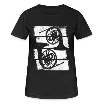 Horn Musikinstrument - Frauen T-Shirt atmungsaktiv - Schwarz - Vorne - AI Model Female 172 light (172cm)