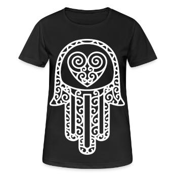 Hamsa – Hand of Fatima: Schutz & Glück - Frauen T-Shirt atmungsaktiv - Schwarz - Vorne - AI Model Female 172 light (172cm)