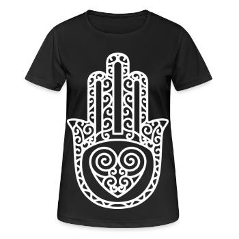 Hamsa – Hand of Fatima: Protection & Happiness - Women's Breathable T-Shirt - black - Front - AI Model Female 172 light (172cm)