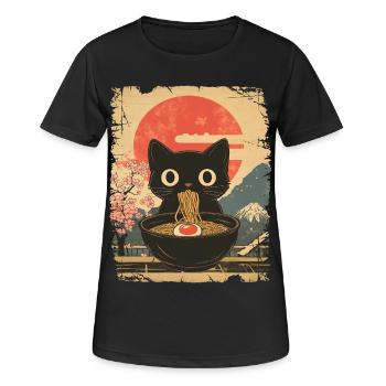 Cat Eats Ramen - style vintage - T-shirt respirant Femme - noir - Devant - AI Model Female 172 light (172cm)