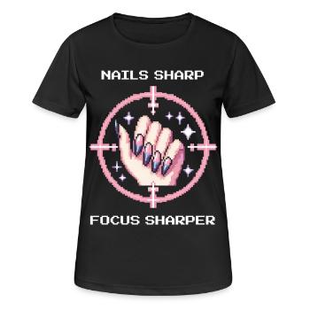 Des ongles acérés, une mise au point encore plus nette | Bord girly - T-shirt respirant Femme - noir - Devant - AI Model Female 172 light (172cm)