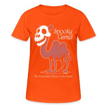 Spooky Camel Ghost in Desert - Frauen T-Shirt atmungsaktiv - Neonorange - Vorne - AI Model Female 172 dark (172cm)