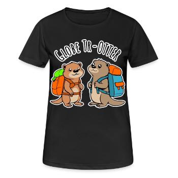 Zwei niedliche Backpacker Otter auf Weltreise - Frauen T-Shirt atmungsaktiv - Schwarz - Vorne - AI Model Female 172 light (172cm)