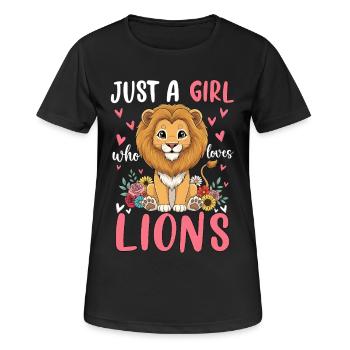 Nur ein Mädchen liebt Löwen - Frauen T-Shirt atmungsaktiv - Schwarz - Vorne - AI Model Female 172 light (172cm)