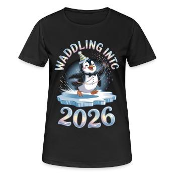 Chemise du Nouvel An 2026 – Pingouin mignon au look de fête - T-shirt respirant Femme - noir - Devant - AI Model Female 172 light (172cm)