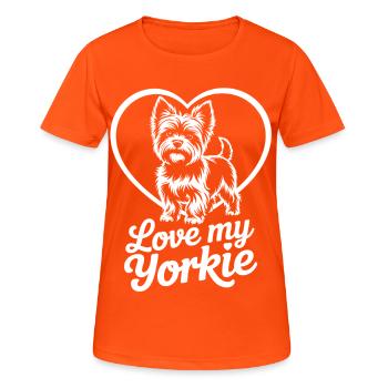 Yorkie Heart Motif - Women's Breathable T-Shirt - neon orange - Front - AI Model Female 172 dark (172cm)