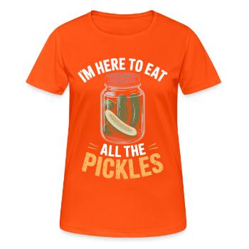 Concombres ici pour manger tous les cornichons - T-shirt respirant Femme - orange néon - Devant - AI Model Female 172 dark (172cm)