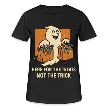 Ici, pour les friandises, pas le tour Ghost Halloween - T-shirt respirant Femme - noir - Devant - AI Model Female 172 light (172cm)