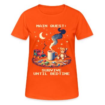 Quête principale : de la survie au coucher | Parents - T-shirt respirant Femme - orange néon - Devant - AI Model Female 172 dark (172cm)