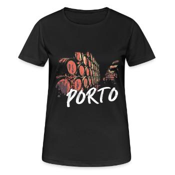 Portugal, Cave à vin de Porto illustration colorée - T-shirt respirant Femme - noir - Devant - AI Model Female 172 light (172cm)