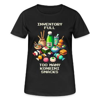 Inventory Full: Too Many Konbini Snacks | Japan - Women's Breathable T-Shirt - black - Front - AI Model Female 172 light (172cm)