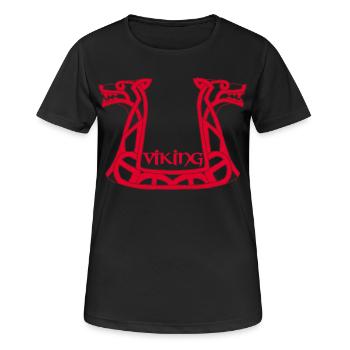 Roter Wikinger-Drache - Frauen T-Shirt atmungsaktiv - Schwarz - Vorne - AI Model Female 172 light (172cm)
