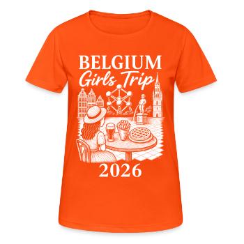 Belgium Girls' Trip 2026 - Women's Breathable T-Shirt - neon orange - Front - AI Model Female 172 dark (172cm)