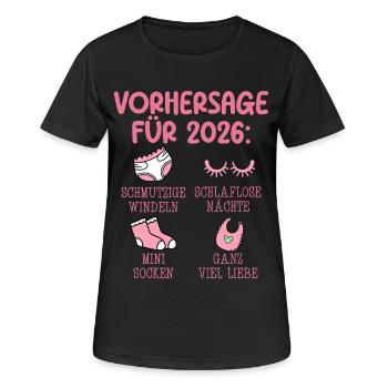 Werdende Mutter 2026 VORHERSAGE Lustiges - Frauen T-Shirt atmungsaktiv - Schwarz - Vorne - AI Model Female 172 light (172cm)