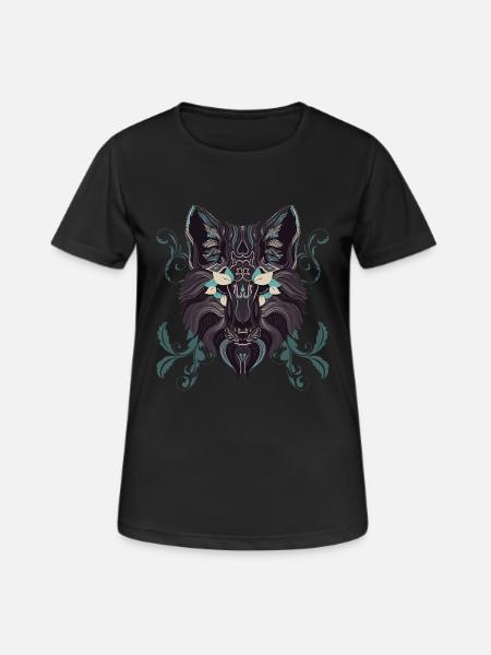 Turquoise Ornamental Wolf - Women's Breathable T-Shirt - black