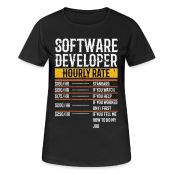 Développeur de logiciels Taux horaire Développeur de logiciels - T-shirt respirant Femme - noir - Devant - AI Model Female 172 light (172cm)