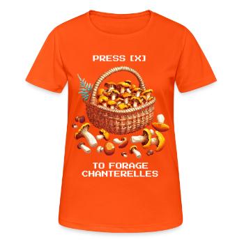 Drücke [X] zum Sammeln | Pfifferlinge Foraging - Frauen T-Shirt atmungsaktiv - Neonorange - Vorne - AI Model Female 172 dark (172cm)