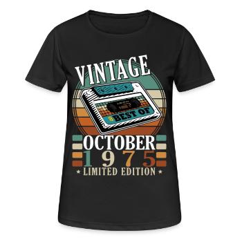 Octobre 1975 Anniversaire Octobre 1975 Octobre - T-shirt respirant Femme - noir - Devant - AI Model Female 172 light (172cm)