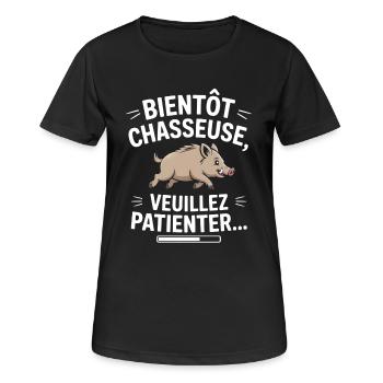 Bald Jäger, bitte warten - Frauen T-Shirt atmungsaktiv - Schwarz - Vorne - AI Model Female 172 light (172cm)