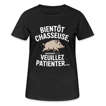 Bientôt chasseuse veuillez patienter - T-shirt respirant Femme - noir - Devant - AI Model Female 172 light (172cm)