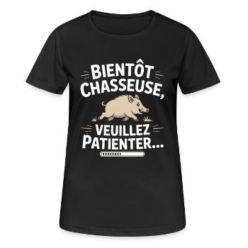 Bientôt chasseuse, veuillez patienter - T-shirt respirant Femme - noir - Devant - AI Model Female 172 light (172cm)