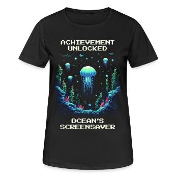 Réalisation : Économiseur d’écran océanique - T-shirt respirant Femme - noir - Devant - AI Model Female 172 light (172cm)