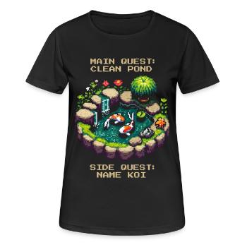 Quête principale : Nettoyage de l’étang | Étang de jardin de carpes koï - T-shirt respirant Femme - noir - Devant - AI Model Female 172 light (172cm)