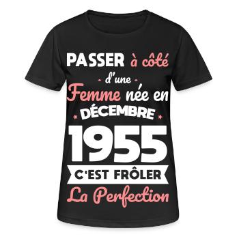 70th birthday - Born in December 1955 - Women's Breathable T-Shirt - black - Front - AI Model Female 172 light (172cm)