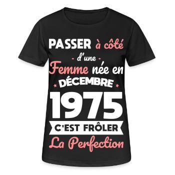 50th Anniversary - Born in December 1975 - Women's Breathable T-Shirt - black - Front - AI Model Female 172 light (172cm)