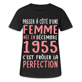 70th birthday - Born in December 1955 - Women's Breathable T-Shirt - black - Front - AI Model Female 172 light (172cm)