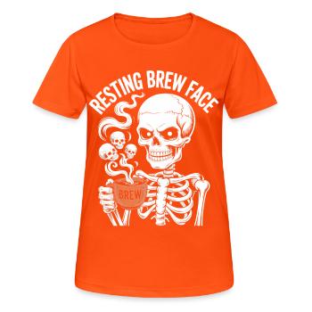 Resting Brew Face Skeleton Coffee Halloween - Women's Breathable T-Shirt - neon orange - Front - AI Model Female 172 dark (172cm)