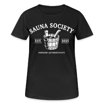 Sauna Society - Saunieren - Spruch - Frauen T-Shirt atmungsaktiv - Schwarz - Vorne - AI Model Female 172 light (172cm)